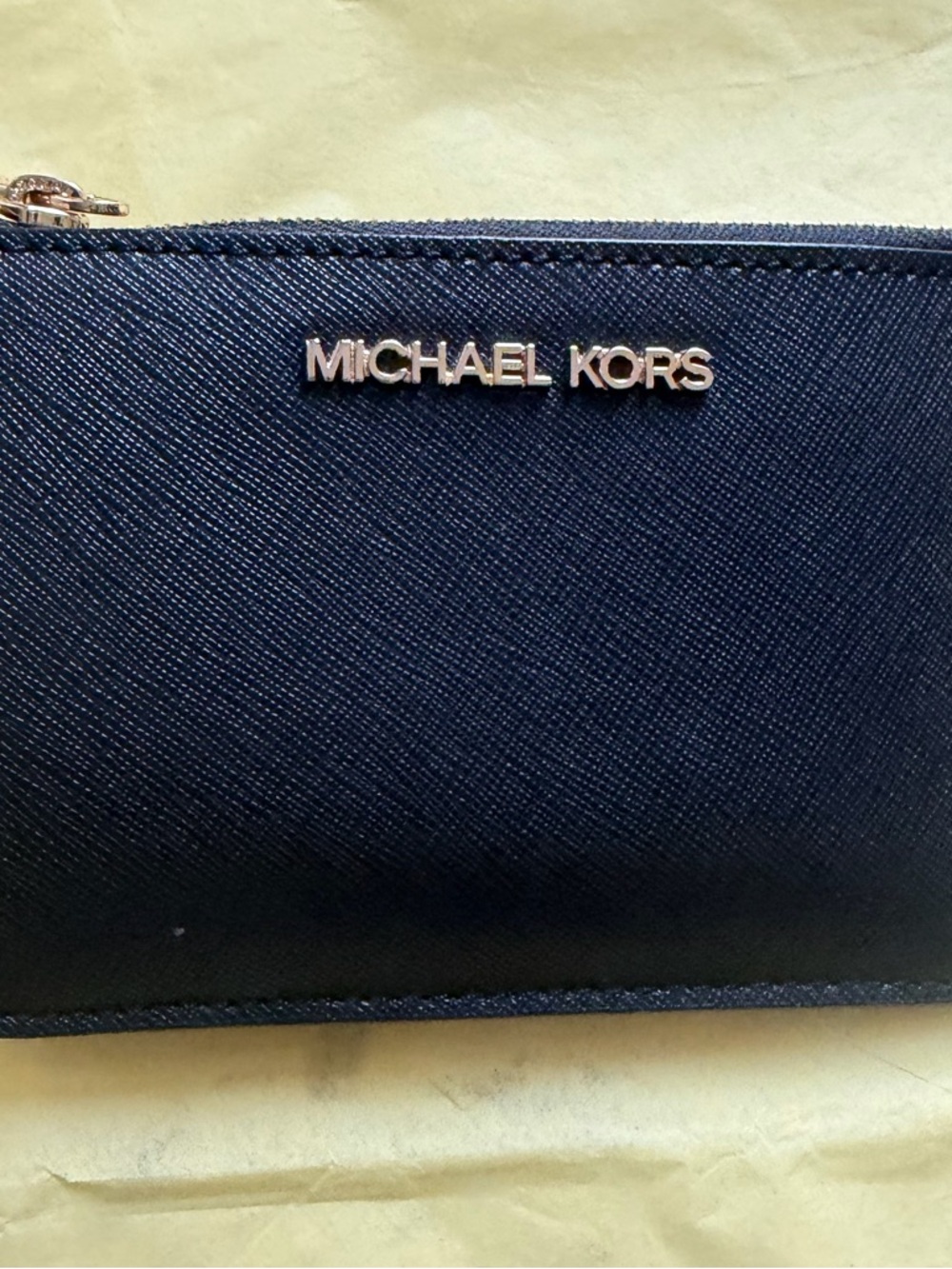Michael Kors black Leather Zip Wristlet with Gold Logo